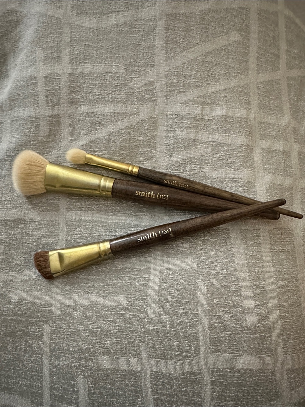 SMITH Brown Wood Handle Makeup Brush Set with Gold Ferrules